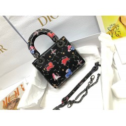 Dior Mini Lady Dior Bag In Black Calfskin With Pixel Zodiac Print CDBS2635