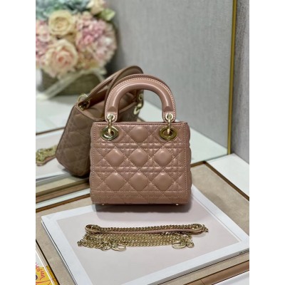 Dior Mini Lady Dior Bag In Blush Cannage Lambskin CDBS2639