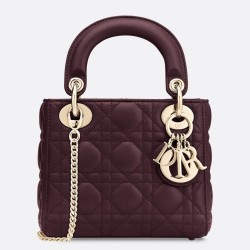 Dior Mini Lady Dior Bag In Bordeaux Lambskin CDBS2641