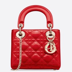 Dior Mini Lady Dior Bag In Cherry Patent Calfskin CDBS2642