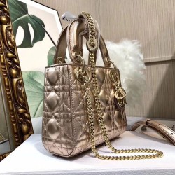 Dior Mini Lady Dior Bag In Gold Metallic Calfskin CDBS2643