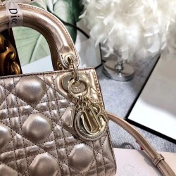 Dior Mini Lady Dior Bag In Gold Metallic Calfskin CDBS2643