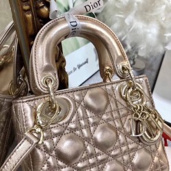 Dior Mini Lady Dior Bag In Gold Metallic Calfskin CDBS2643