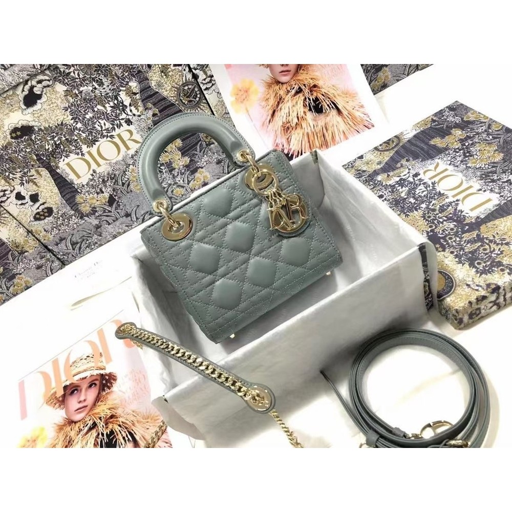 Dior Mini Lady Dior Bag In Grey Cannage Lambskin CDBS2644