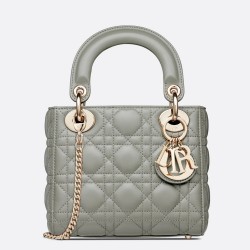 Dior Mini Lady Dior Bag In Grey Cannage Lambskin CDBS2644