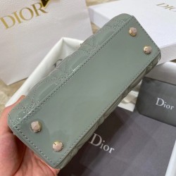 Dior Mini Lady Dior Bag In Grey Patent Calfskin CDBS2645