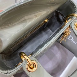 Dior Mini Lady Dior Bag In Grey Patent Calfskin CDBS2645