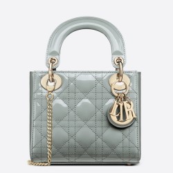 Dior Mini Lady Dior Bag In Grey Patent Calfskin CDBS2645