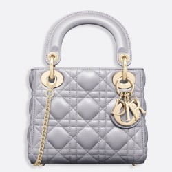 Dior Mini Lady Dior Bag In Grey Pearly Lambskin CDBS2646