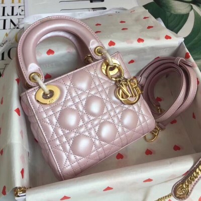 Dior Mini Lady Dior Bag In Lotus Pearly Lambskin CDBS2647