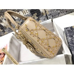 Dior Mini Lady Dior Bag In Metallic Lambskin With Beaded Embroidery CDBS2648