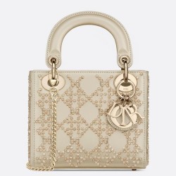 Dior Mini Lady Dior Bag In Metallic Lambskin With Beaded Embroidery CDBS2648