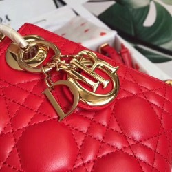 Dior Mini Lady Dior Bag In Red Lambskin CDBS2650