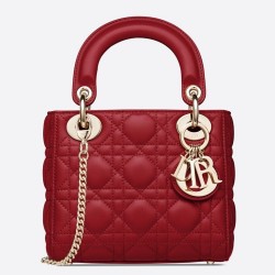 Dior Mini Lady Dior Bag In Red Lambskin CDBS2650