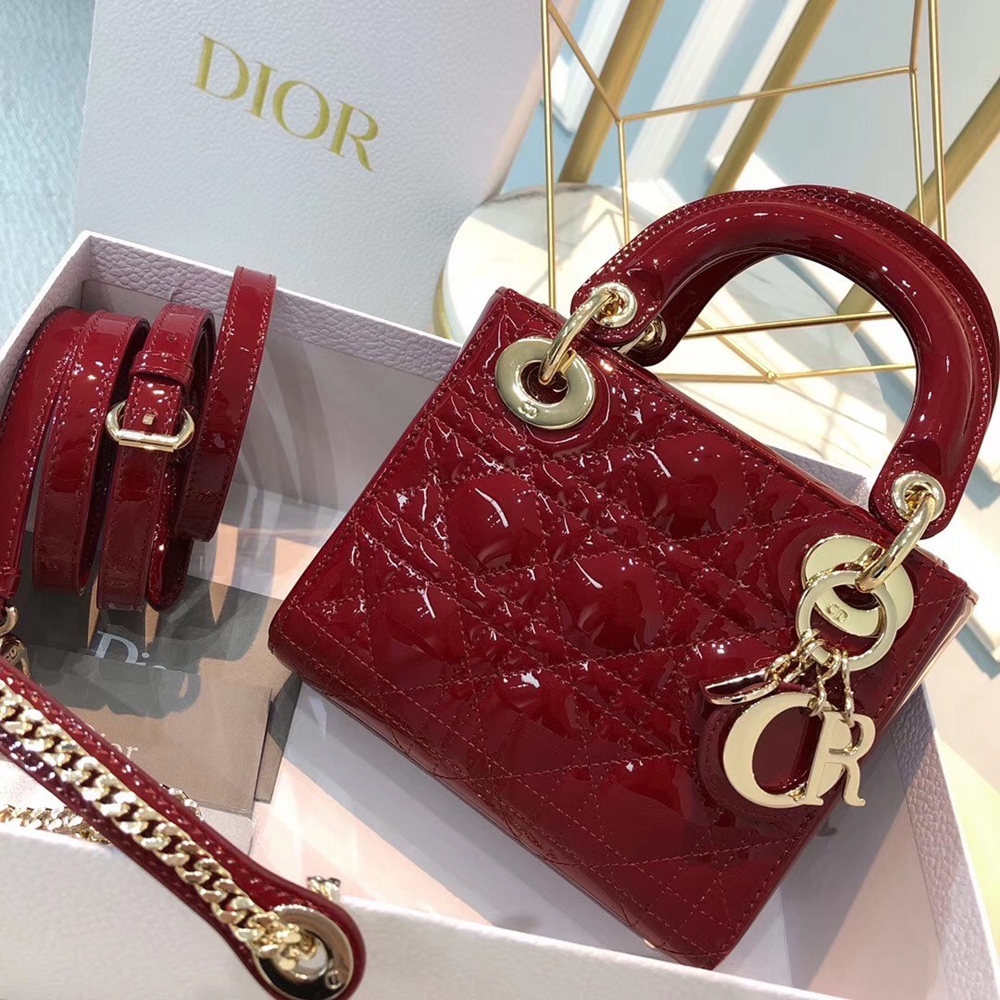 Dior Mini Lady Dior Bag In Red Patent Calfskin CDBS2651