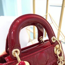 Dior Mini Lady Dior Bag In Red Patent Calfskin CDBS2651