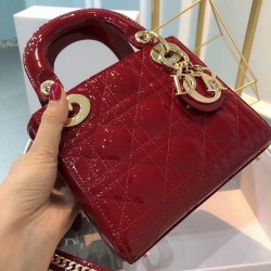 Dior Mini Lady Dior Bag In Red Patent Calfskin CDBS2651