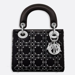 Dior Mini Lady Dior Bag In Satin With Rhinestones CDBS2652