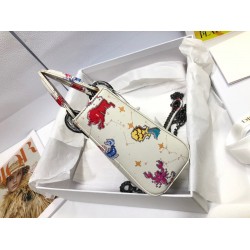 Dior Mini Lady Dior Bag In White Calfskin With Pixel Zodiac Print CDBS2653