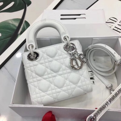 Dior Mini Lady Dior Bag In White Lambskin CDBS2654