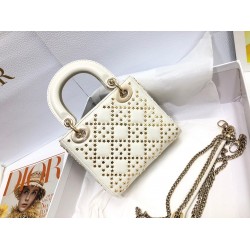 Dior Mini Lady Dior Bag In White Lambskin With Star Embroidery CDBS2655