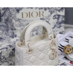 Dior Mini Lady Dior Bag In White Ultramatte Calfskin CDBS2656