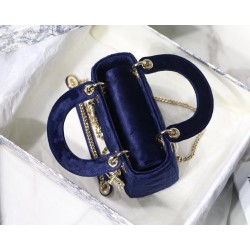 Dior Mini Lady Dior Chain Bag In Blue Velvet CDBS2659