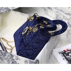 Dior Mini Lady Dior Chain Bag In Blue Velvet CDBS2659