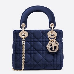 Dior Mini Lady Dior Chain Bag In Blue Velvet CDBS2659