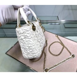 Dior Mini Lady Dior Chain Bag In White Wavy Crinkled Lambskin CDBS2660