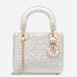 Dior Mini Lady Dior Chain Bag In White Wavy Crinkled Lambskin CDBS2660