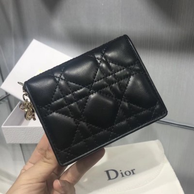 Dior Mini Lady Dior Wallet In Black Lambskin CDBS2661