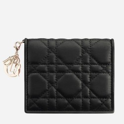 Dior Mini Lady Dior Wallet In Black Lambskin CDBS2661