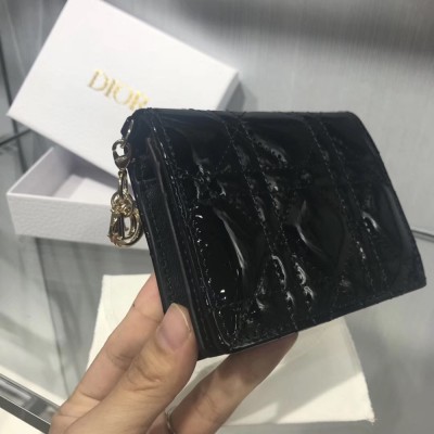 Dior Mini Lady Dior Wallet In Black Patent Leather CDBS2662