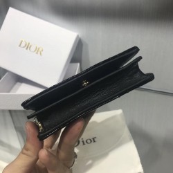 Dior Mini Lady Dior Wallet In Black Patent Leather CDBS2662