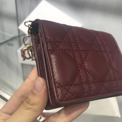 Dior Mini Lady Dior Wallet In Bordeaux Lambskin CDBS2663