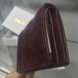 Dior Mini Lady Dior Wallet In Bordeaux Lambskin CDBS2663