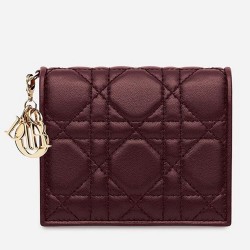 Dior Mini Lady Dior Wallet In Bordeaux Lambskin CDBS2663