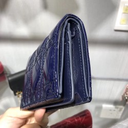 Dior Mini Lady Dior Wallet In Indigo Blue Patent Leather CDBS2664