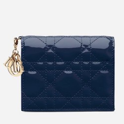 Dior Mini Lady Dior Wallet In Indigo Blue Patent Leather CDBS2664