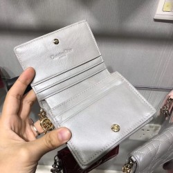 Dior Mini Lady Dior Wallet In Opal Grey Pearly Lambskin CDBS2666