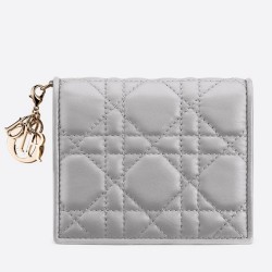 Dior Mini Lady Dior Wallet In Opal Grey Pearly Lambskin CDBS2666