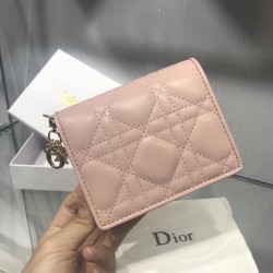 Dior Mini Lady Dior Wallet In Pink Lambskin CDBS2667