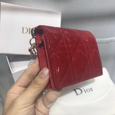 Dior Mini Lady Dior Wallet In Red Patent Leather CDBS2668