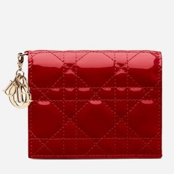 Dior Mini Lady Dior Wallet In Red Patent Leather CDBS2668