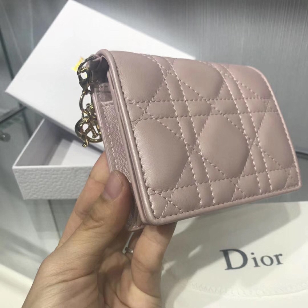 Dior Mini Lady Dior Wallet In lotus Pearly Lambskin CDBS2665