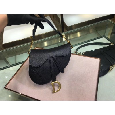 Dior Mini Saddle Bag In Black Grained Calfskin CDBS2675