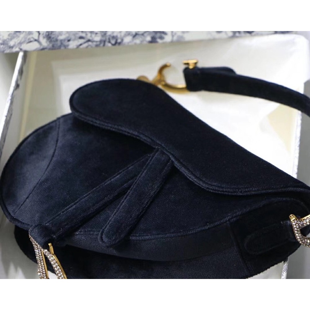 Dior Mini Saddle Bag In Black Velvet CDBS2677