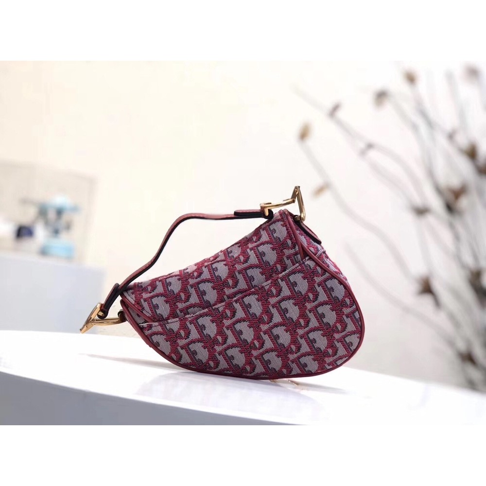 Dior Mini Saddle Bag In Bordeaux Oblique Jacquard Canvas CDBS2680