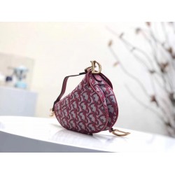 Dior Mini Saddle Bag In Bordeaux Oblique Jacquard Canvas CDBS2680